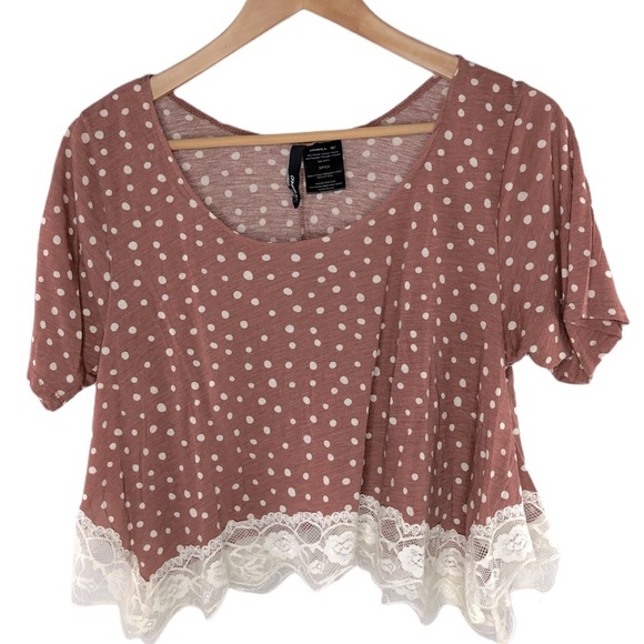 O'Neill mauve polka dot crop with lace - Picture 1 of 7